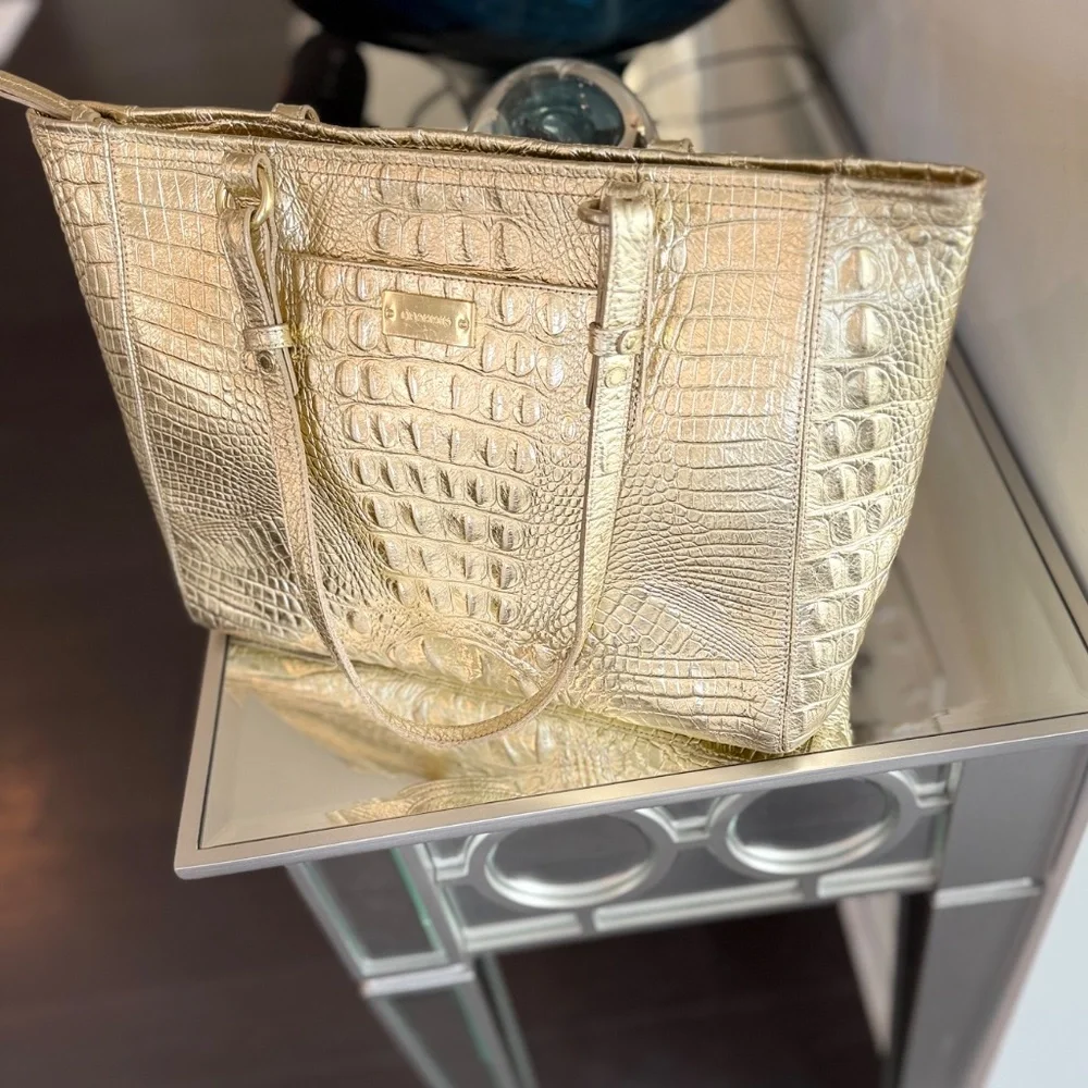 Brahmin Gold Leather Tote Bag - Picture 3 of 12